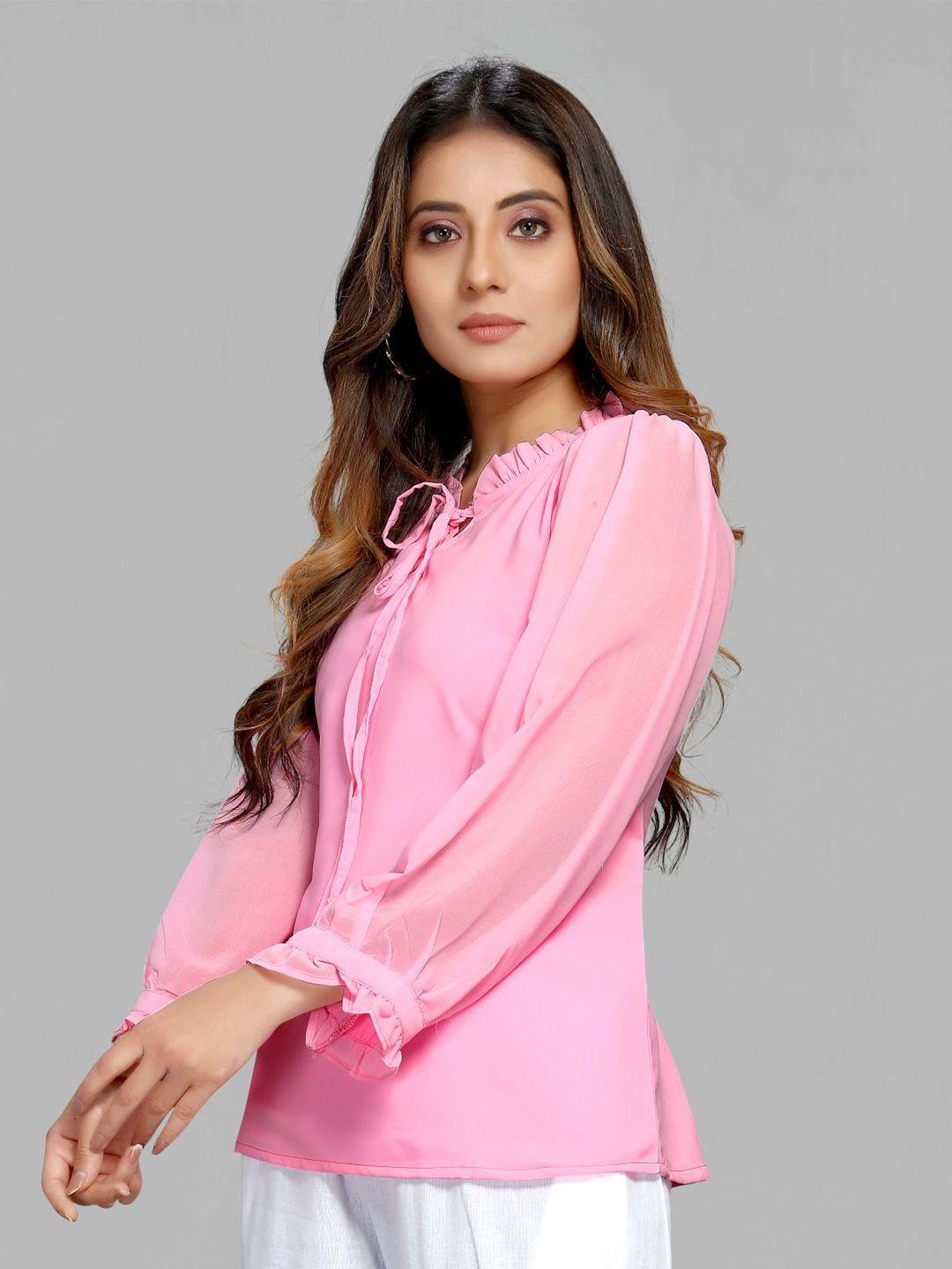 maiyee pink mandarin collar shirt style top