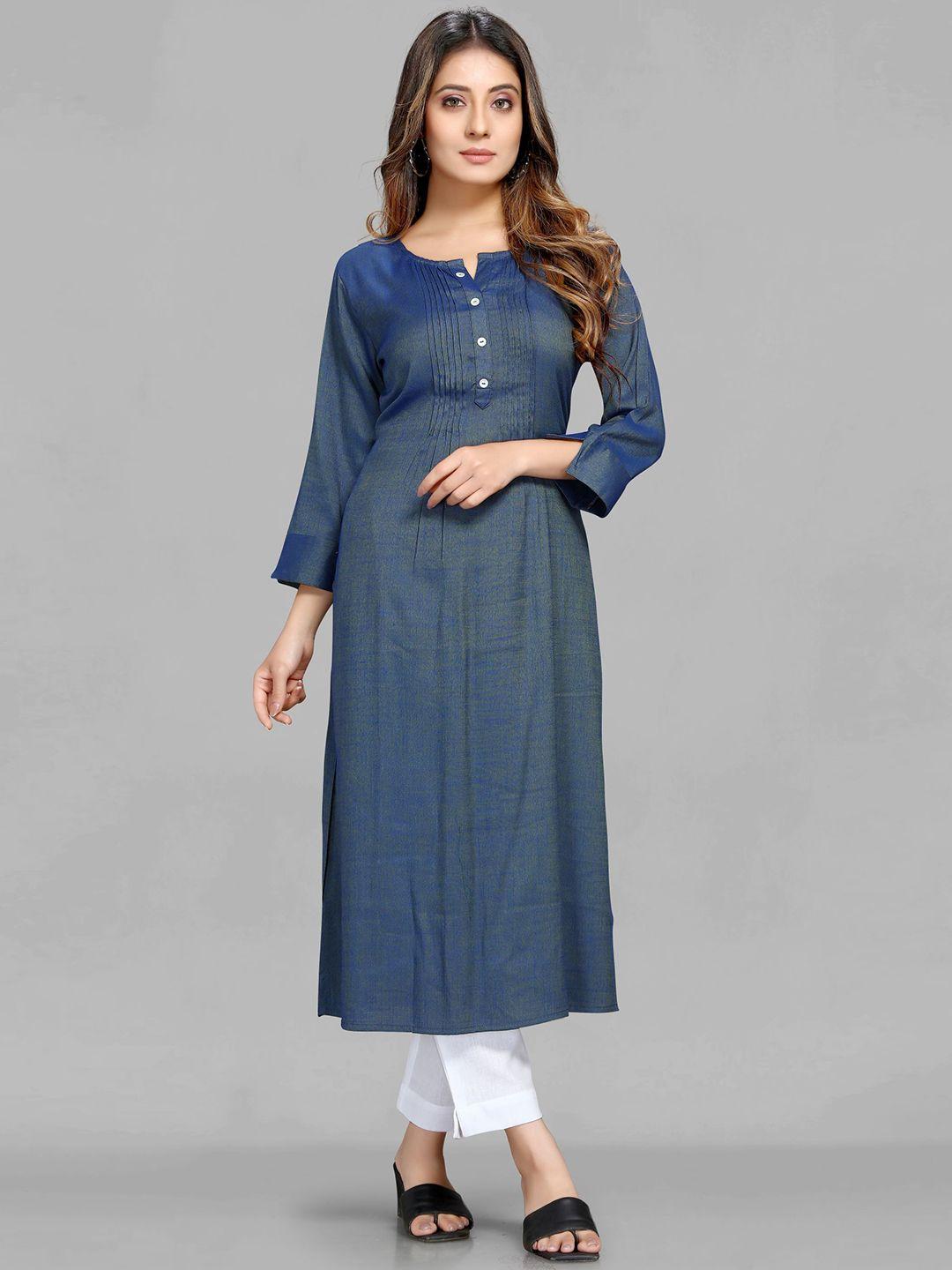 maiyee round neck calf length solid dual tone kurta