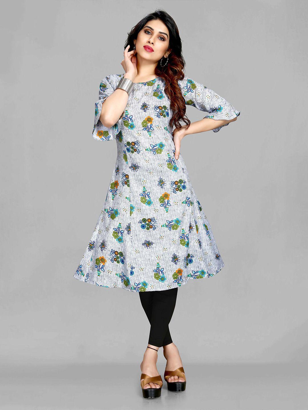 maiyee round neck floral printed bell sleeves kurta