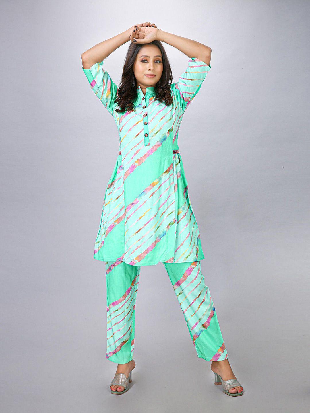 maiyee striped print a-line kurta with trousers
