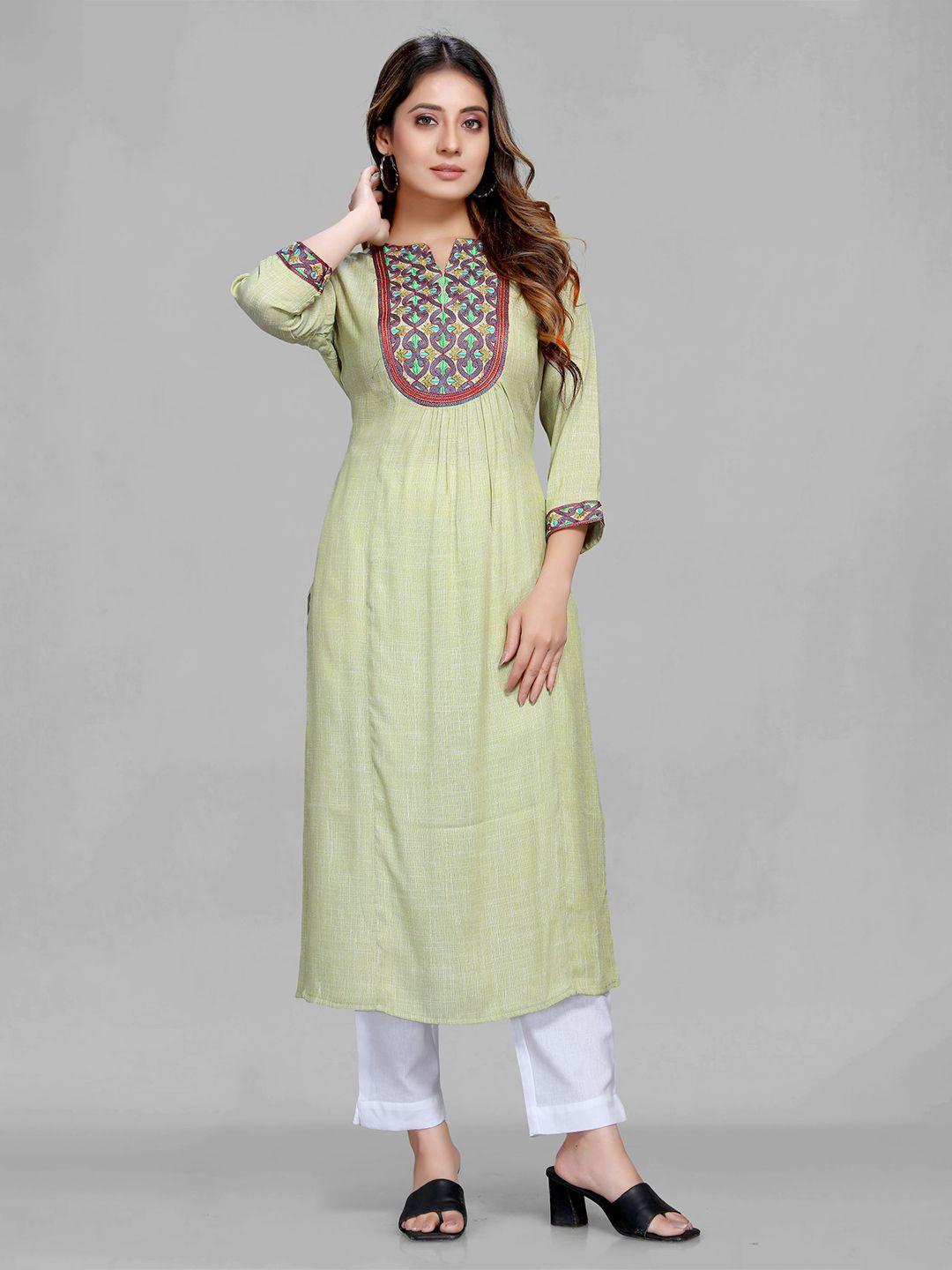 maiyee yoke embroidered notched neck cotton a-line kurta