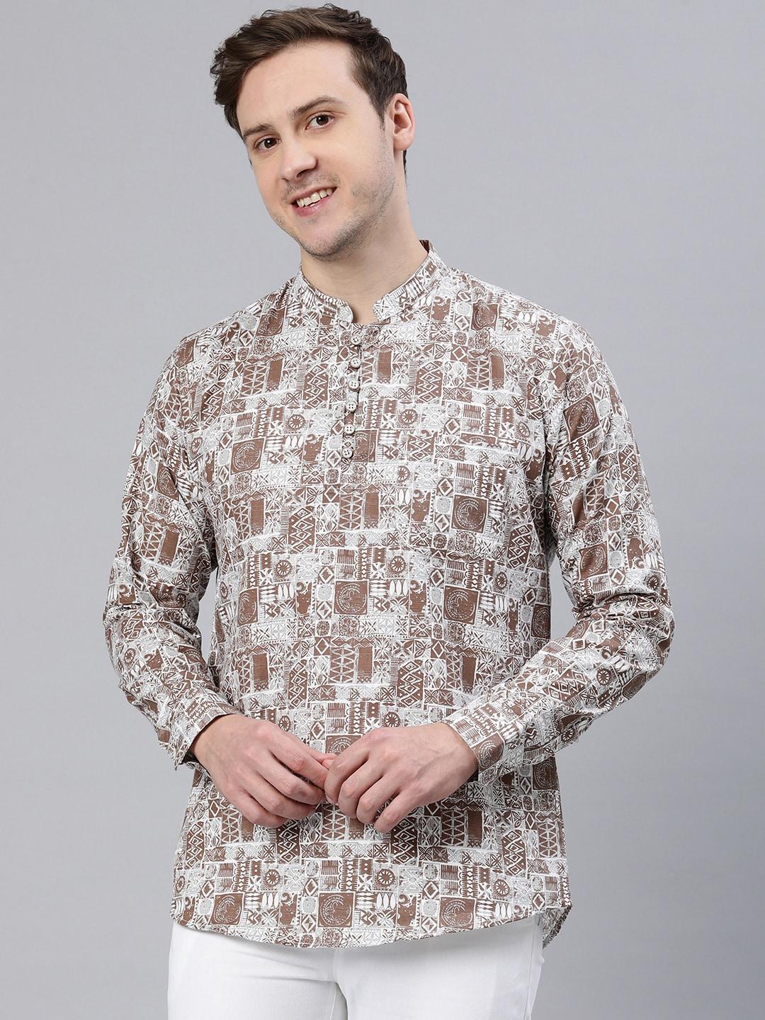 majestic man pure cotton slim fit ethnic motifs printed kurta