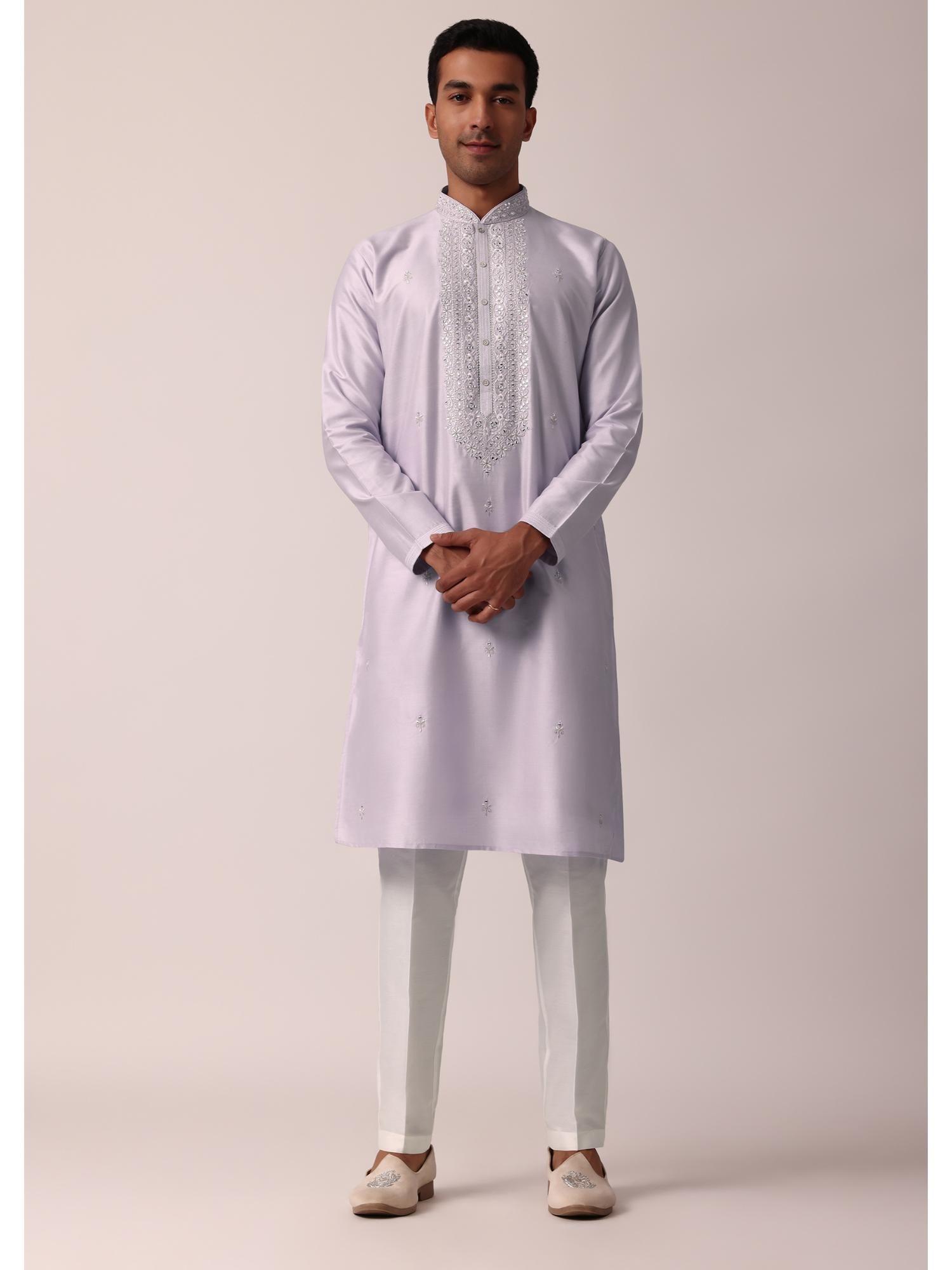 majestic festival silk kurta with pant thread and mirror work (set of 2)