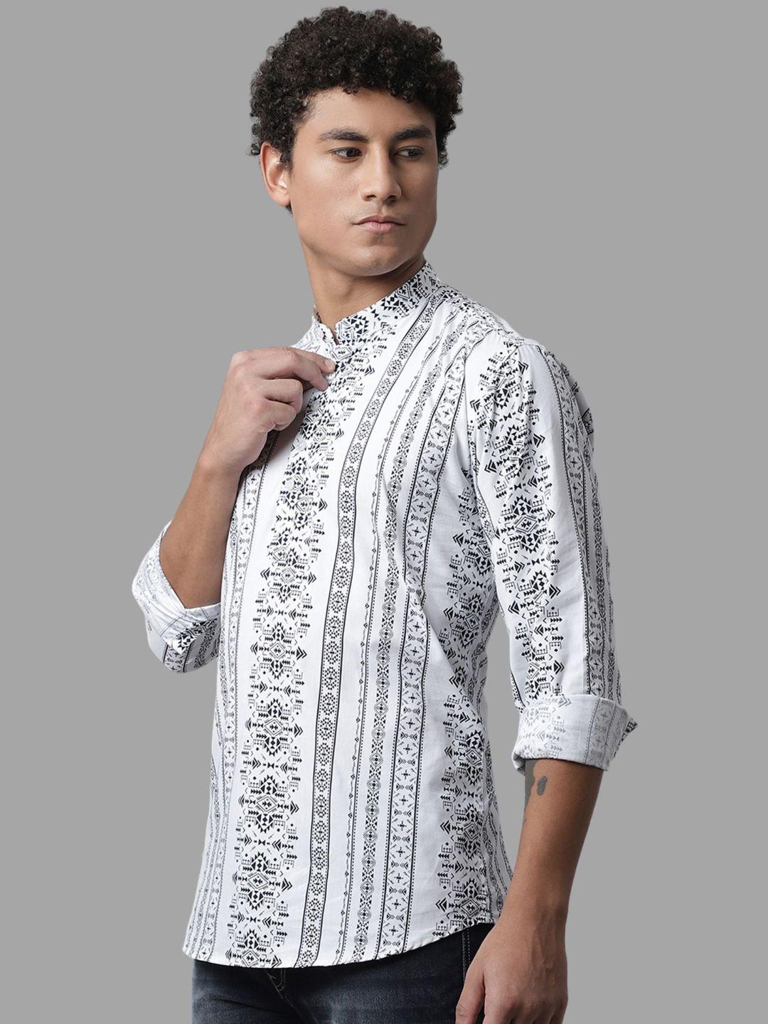 majestic geometric printed band collar pure cotton straight kurta