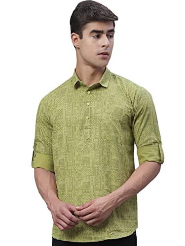 majestic man cotton designer printed short kurta (xxx-large, green)