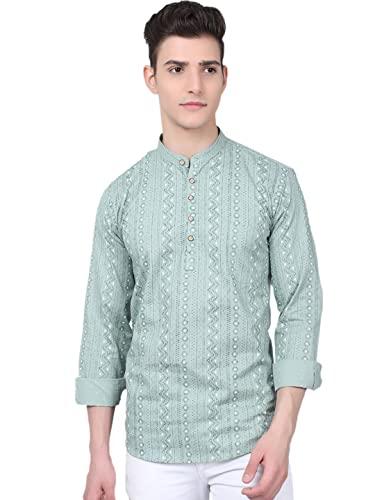 majestic man cotton printed designer short kurta for men (xx-large, pista green)