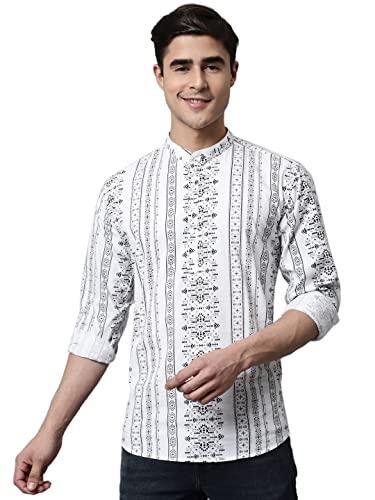 majestic man cotton printed designer short kurta for men (xx-large, snow white)