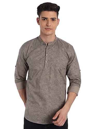 majestic man cotton printed designer short kurta for men (xxxx-large, brown)