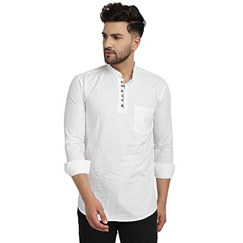 majestic man cotton solid casual short kurta for men (white,xxl)