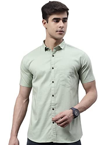 majestic man cotton solid half sleeve slim fit shirt for men (x-large, light green)