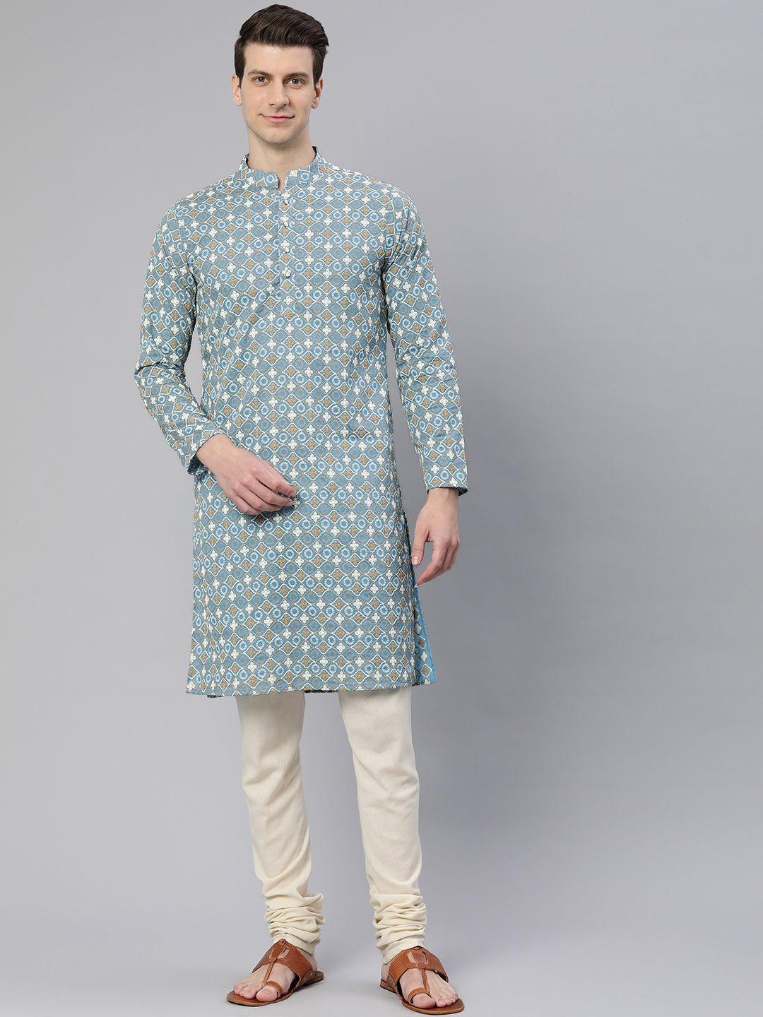 majestic man ethnic motifs embroidered chikankari kurta