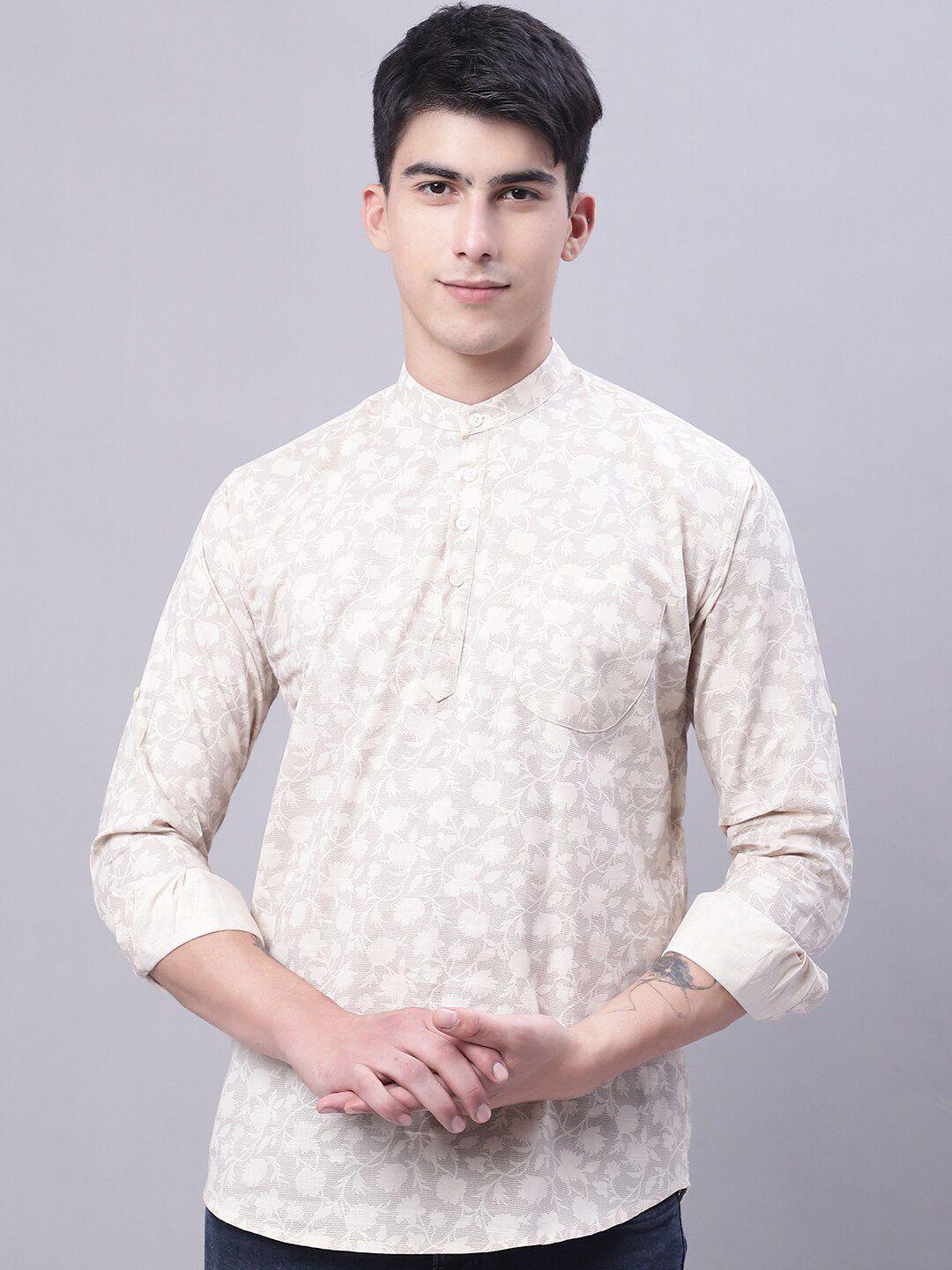 majestic man ethnic motifs printed pure cotton short kurta