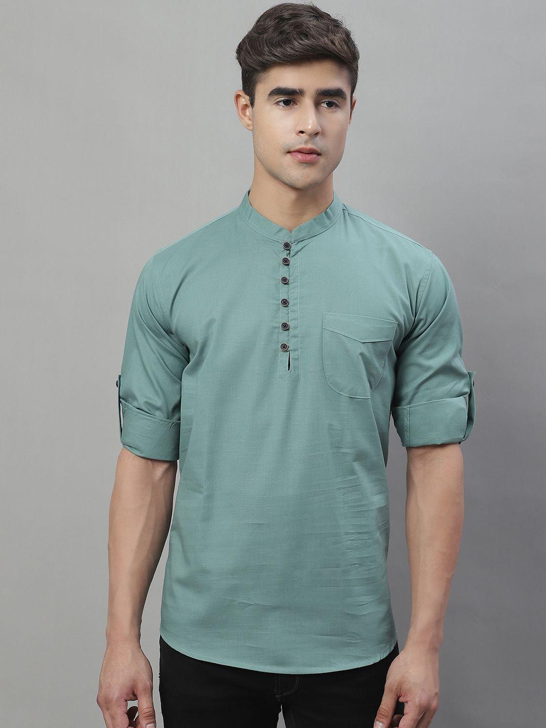 majestic man mandarin collar pure cotton above knee length kurta