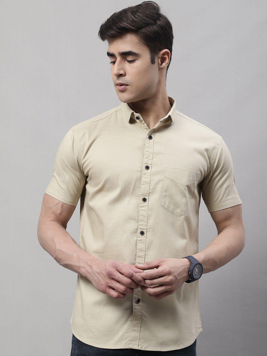 majestic man men beige classic slim fit opaque casual shirt