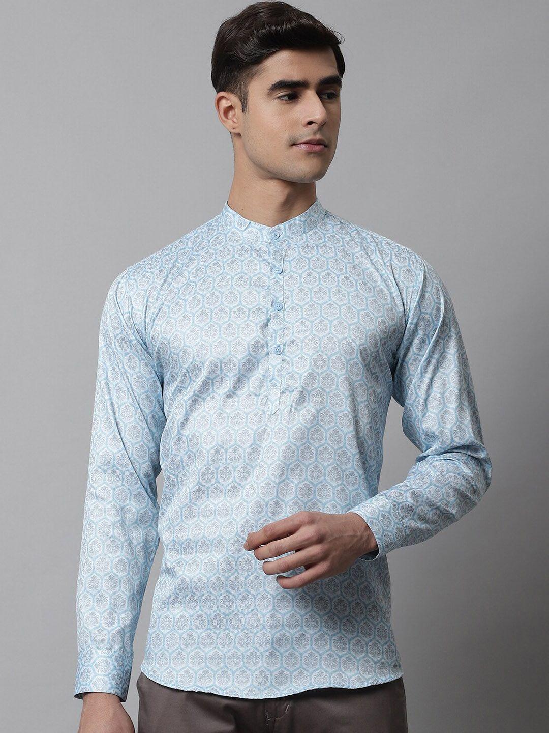 majestic man men blue geometric printed kurta