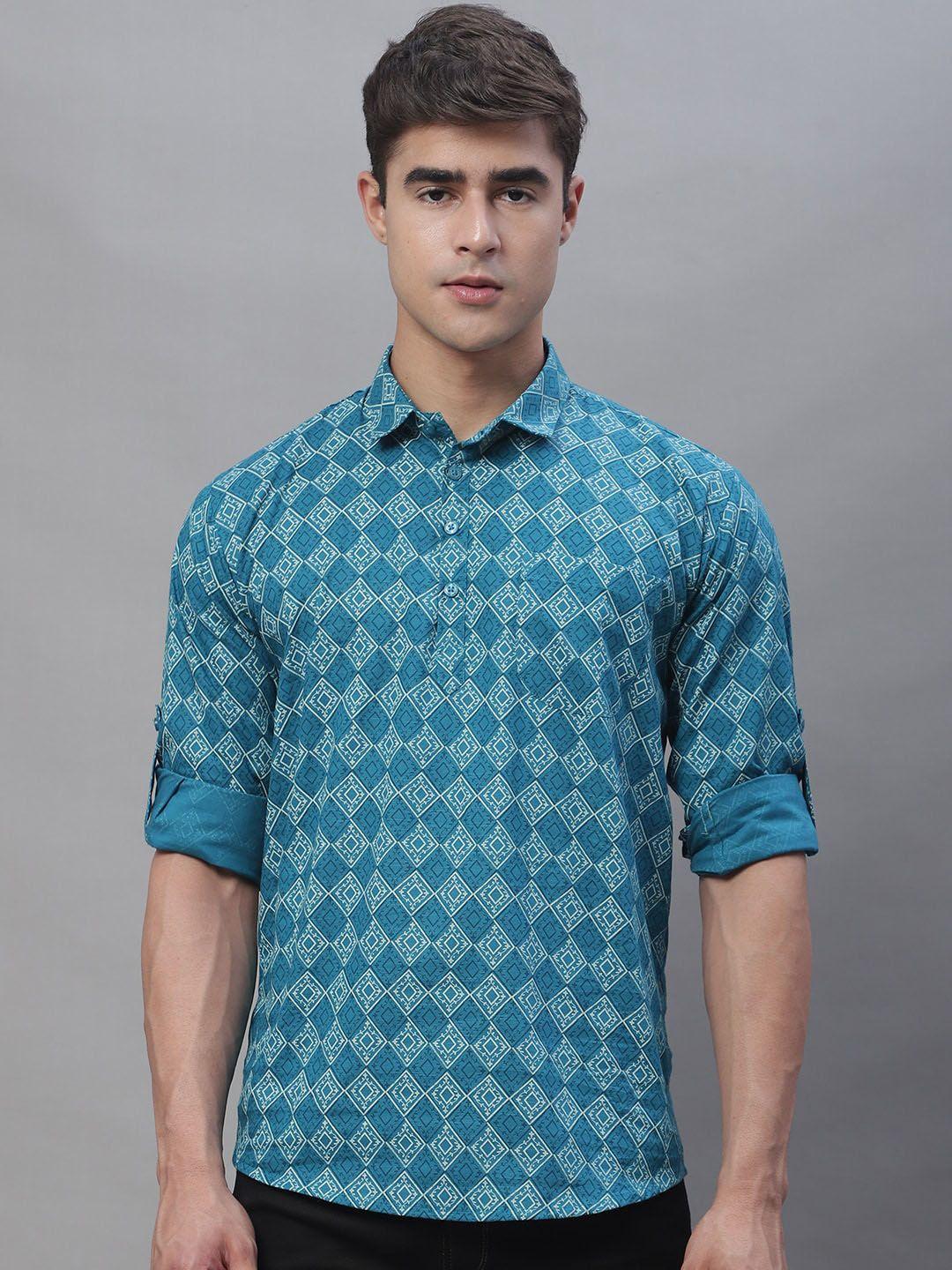 majestic man men blue geometric printed thread work kurta