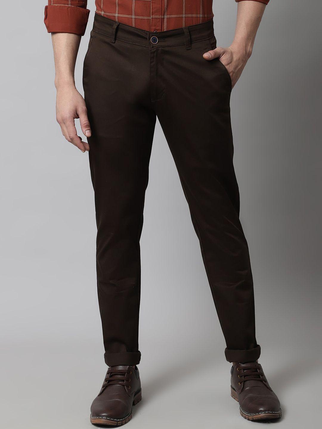 majestic man men brown smart slim fit easy wash trousers