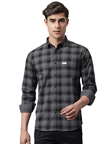 majestic man men checkered slim fit casual shirt (grey, x-large)
