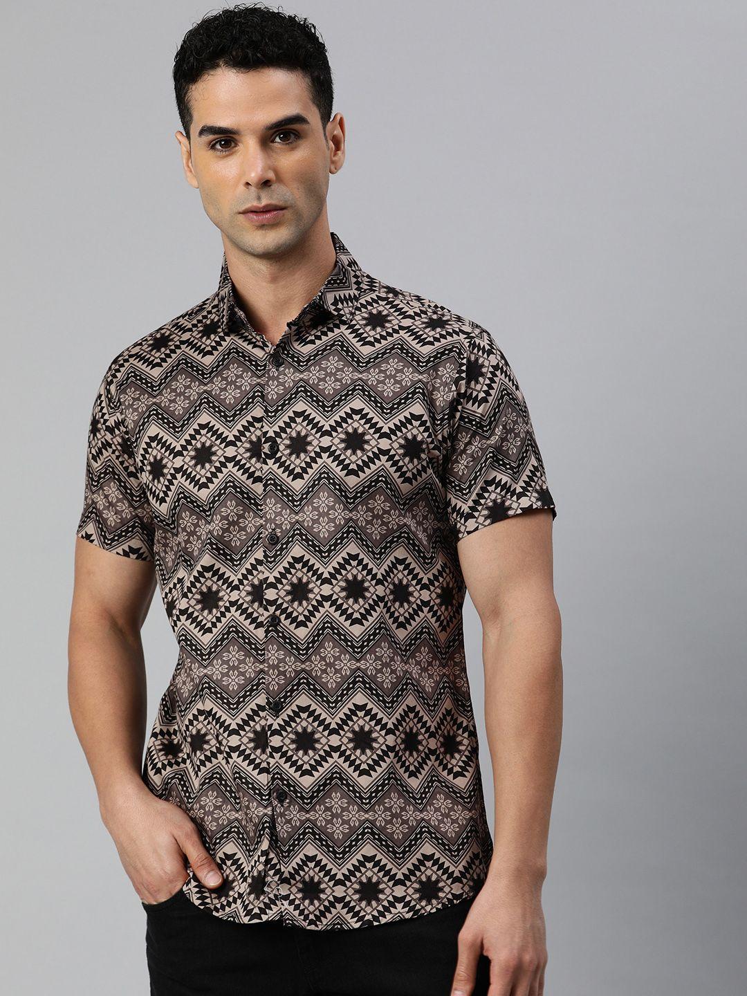 majestic man men classic slim fit geometric printed pure cotton casual shirt