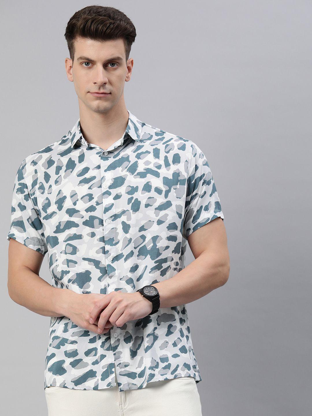 majestic man men comfort slim fit opaque printed casual shirt