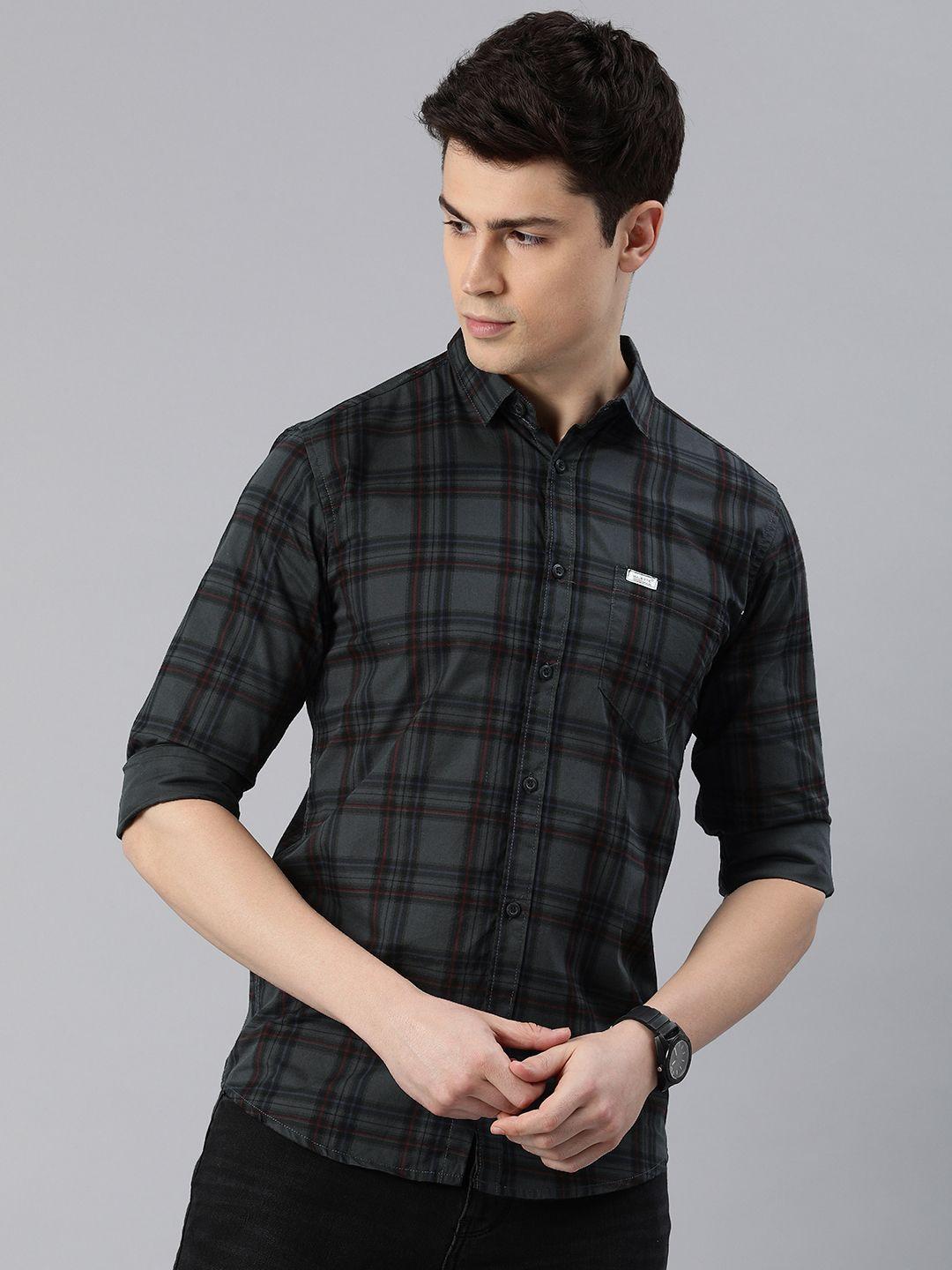 majestic man men comfort slim fit tartan checks opaque casual shirt