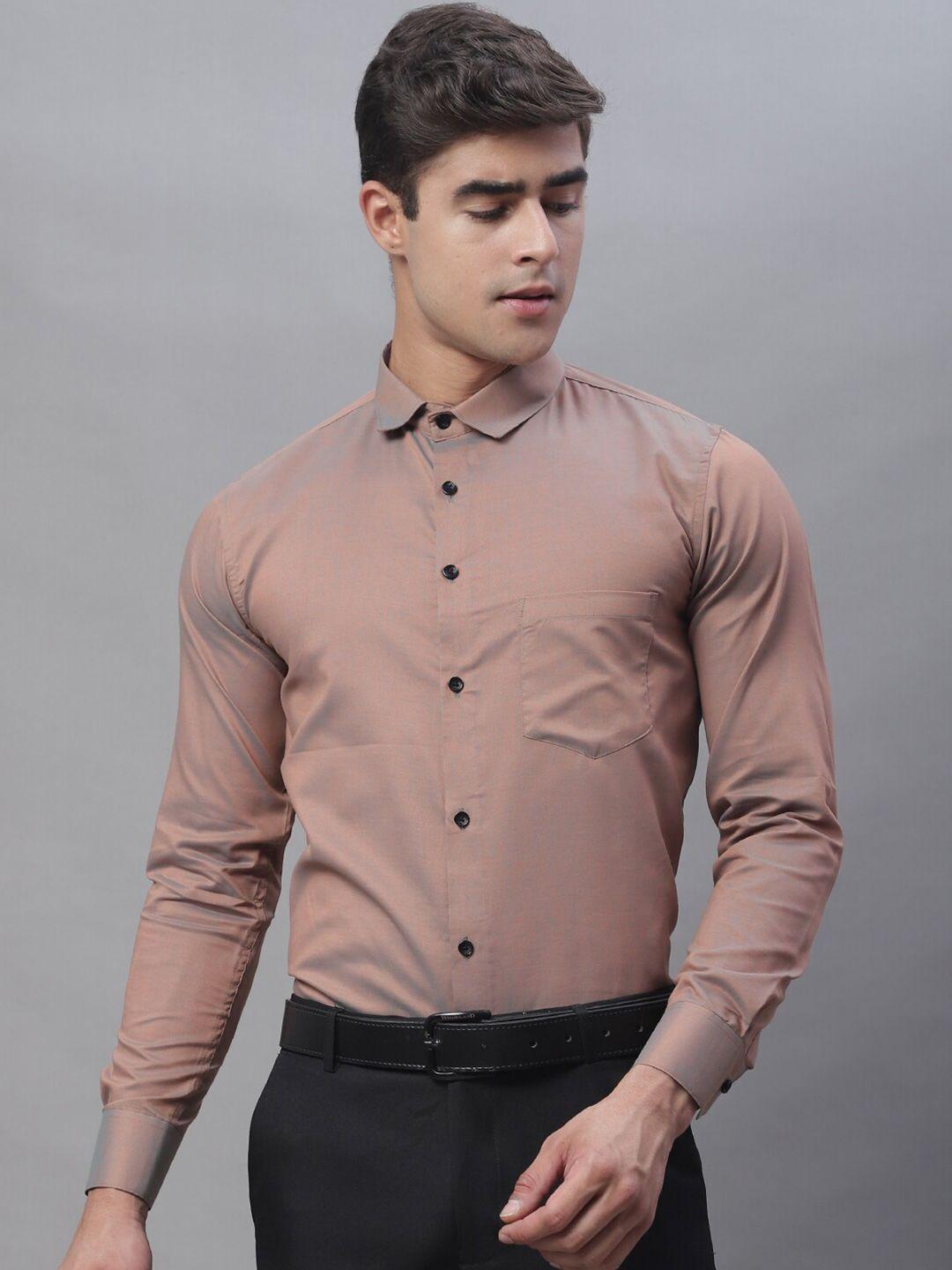 majestic man men copper-toned smart slim fit opaque casual shirt