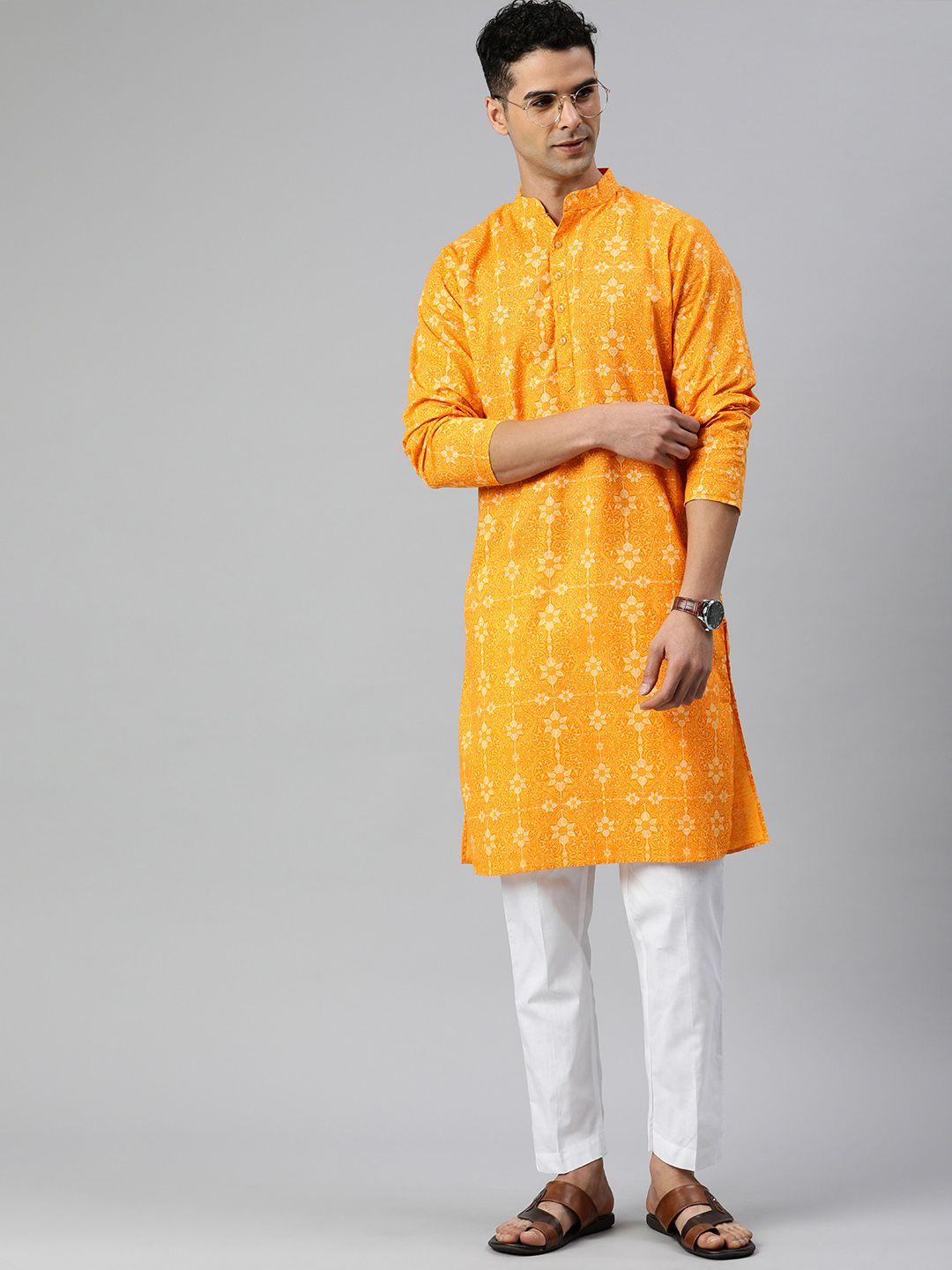 majestic man men ethnic motifs printed mandarin collar pure cotton kurta