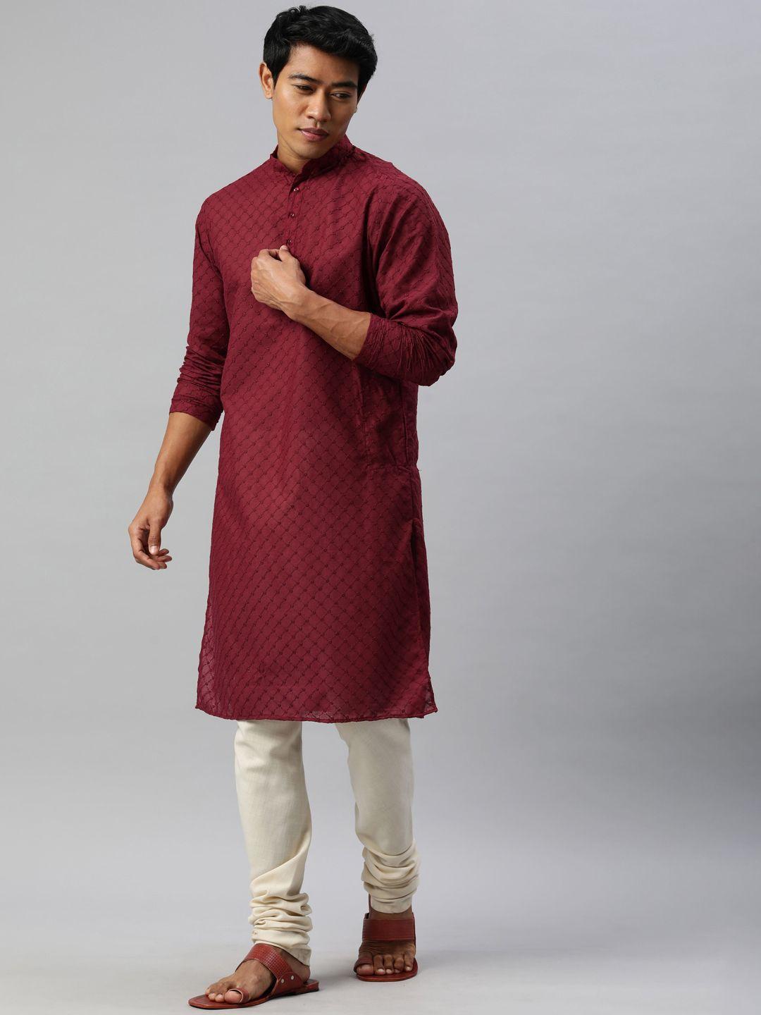 majestic man men geometric embroidered thread work kurta