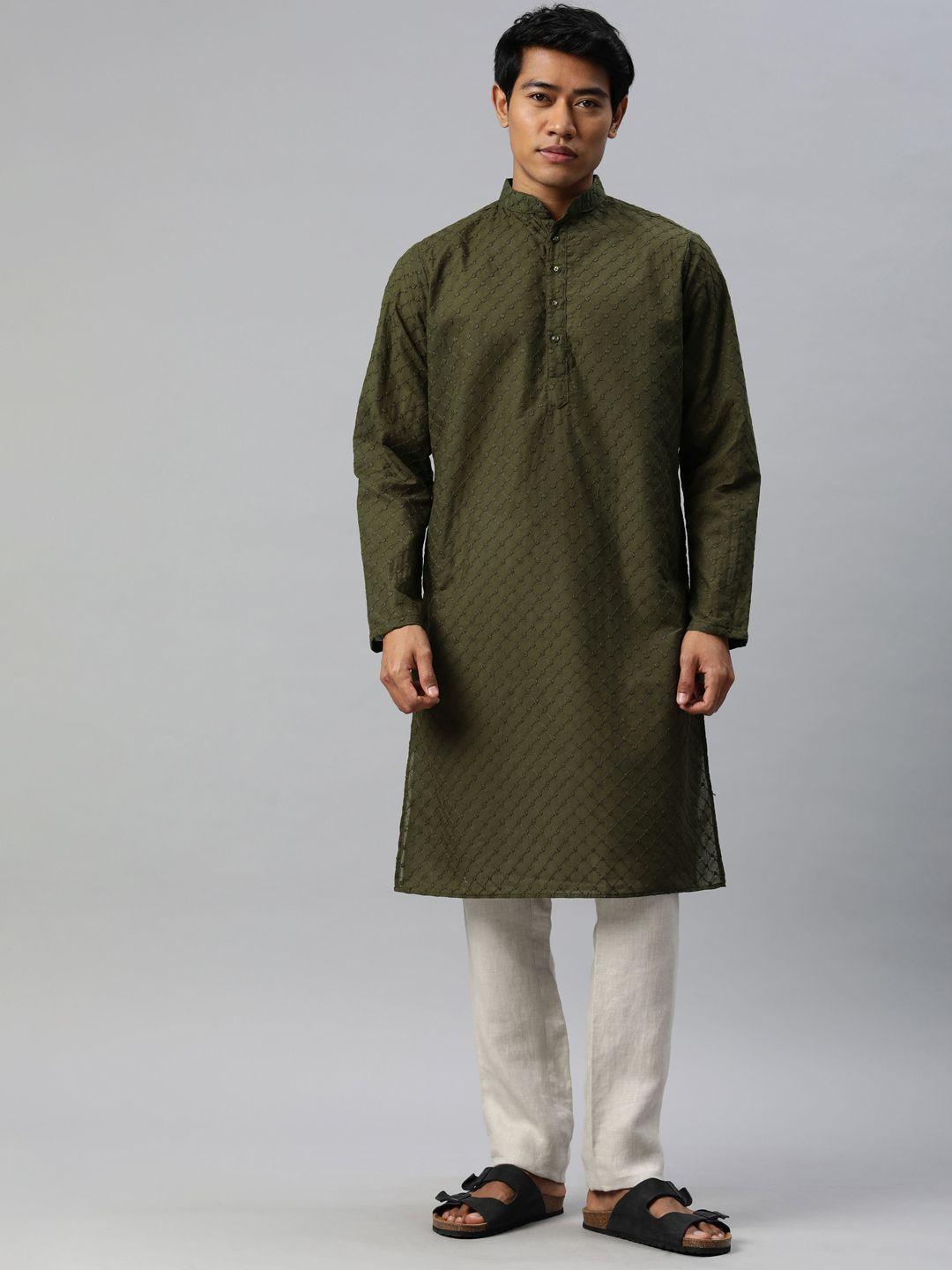 majestic man men geometric embroidered thread work kurta