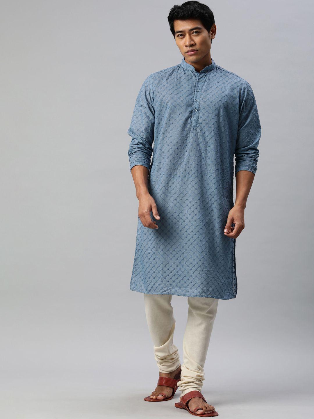 majestic man men geometric embroidered thread work kurta