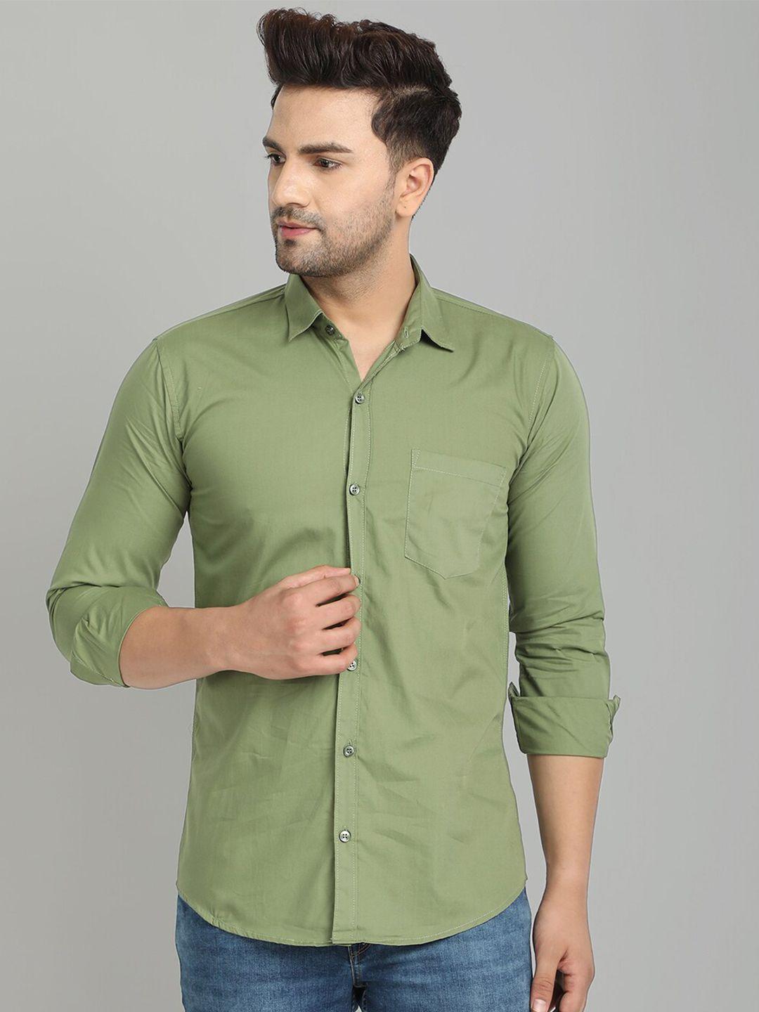 majestic man men green slim fit 100% cotton casual shirt