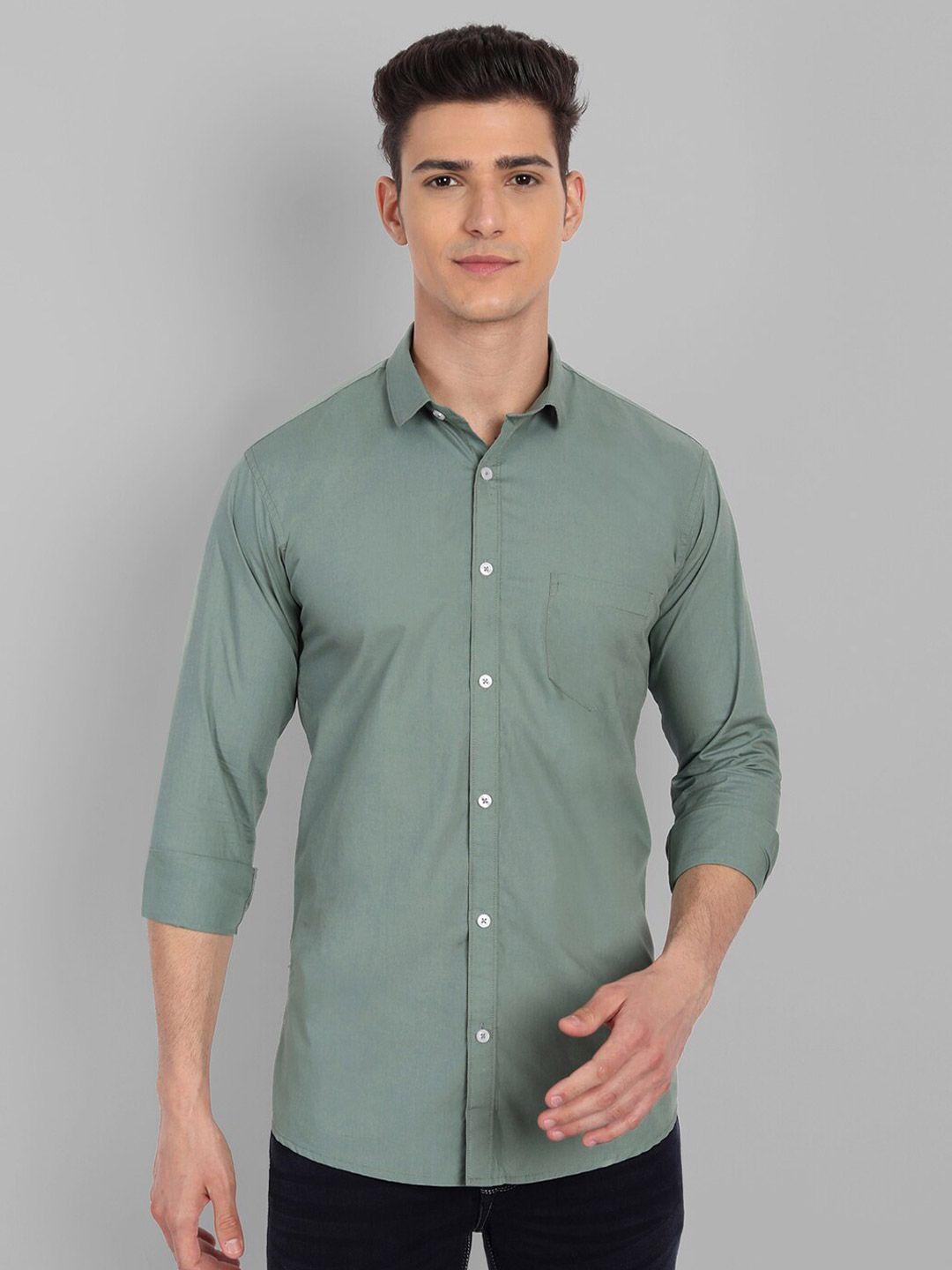 majestic man men green slim fit pure cotton casual shirt