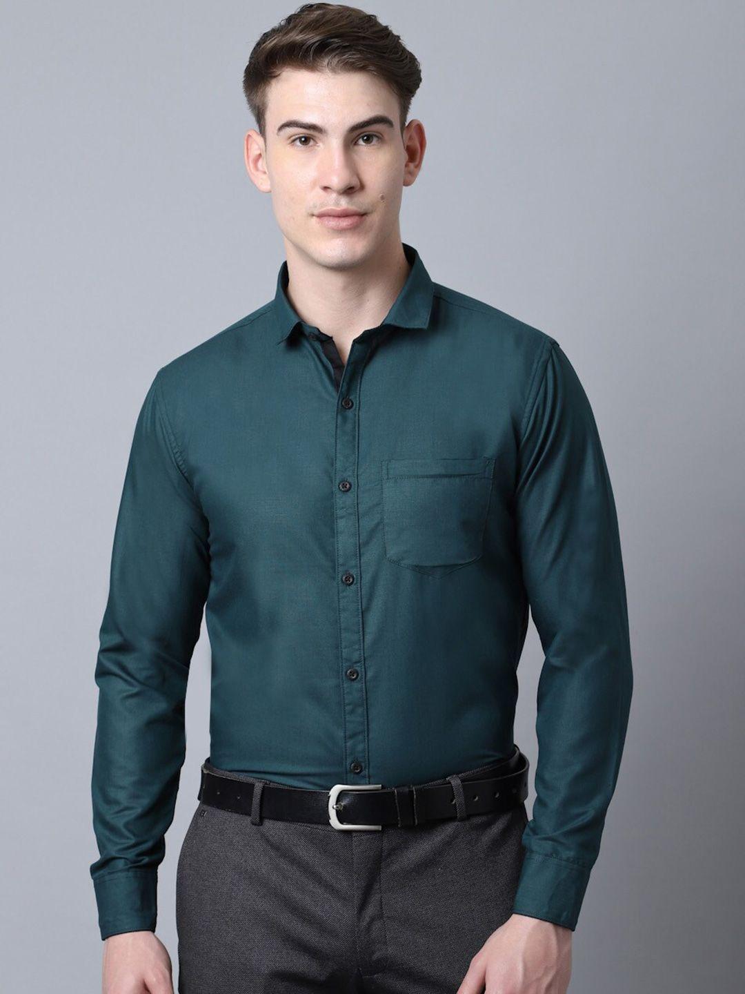 majestic man men green slim fit solid formal shirt