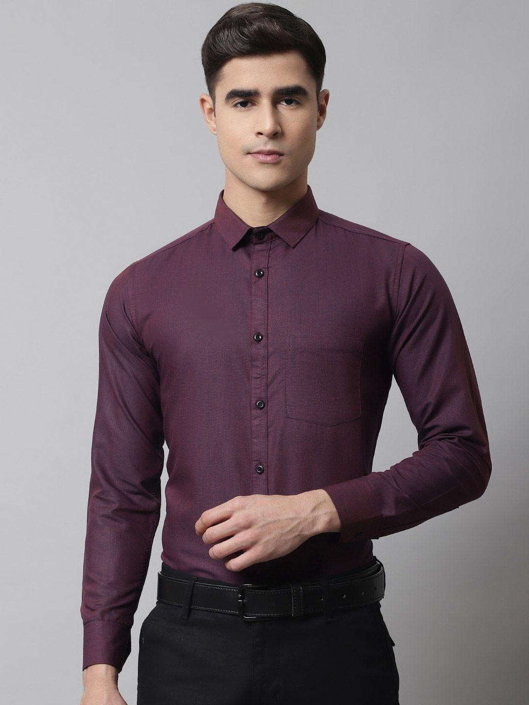 majestic man men maroon classic slim fit opaque casual shirt