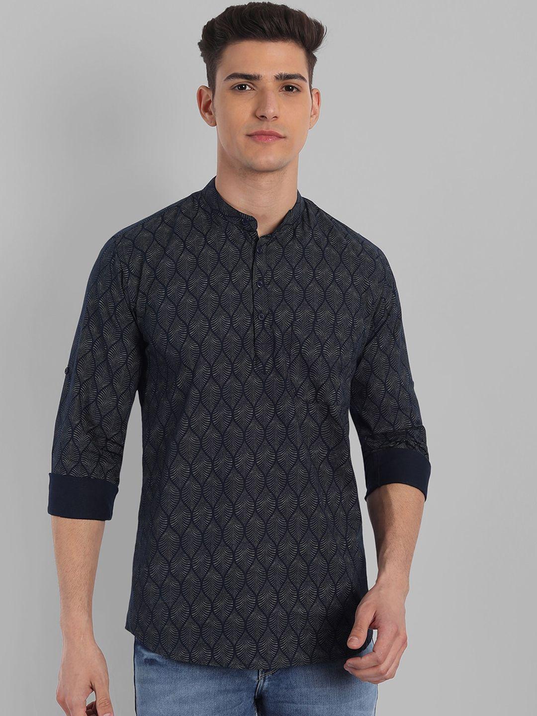 majestic man men navy blue geometric thread work kurta