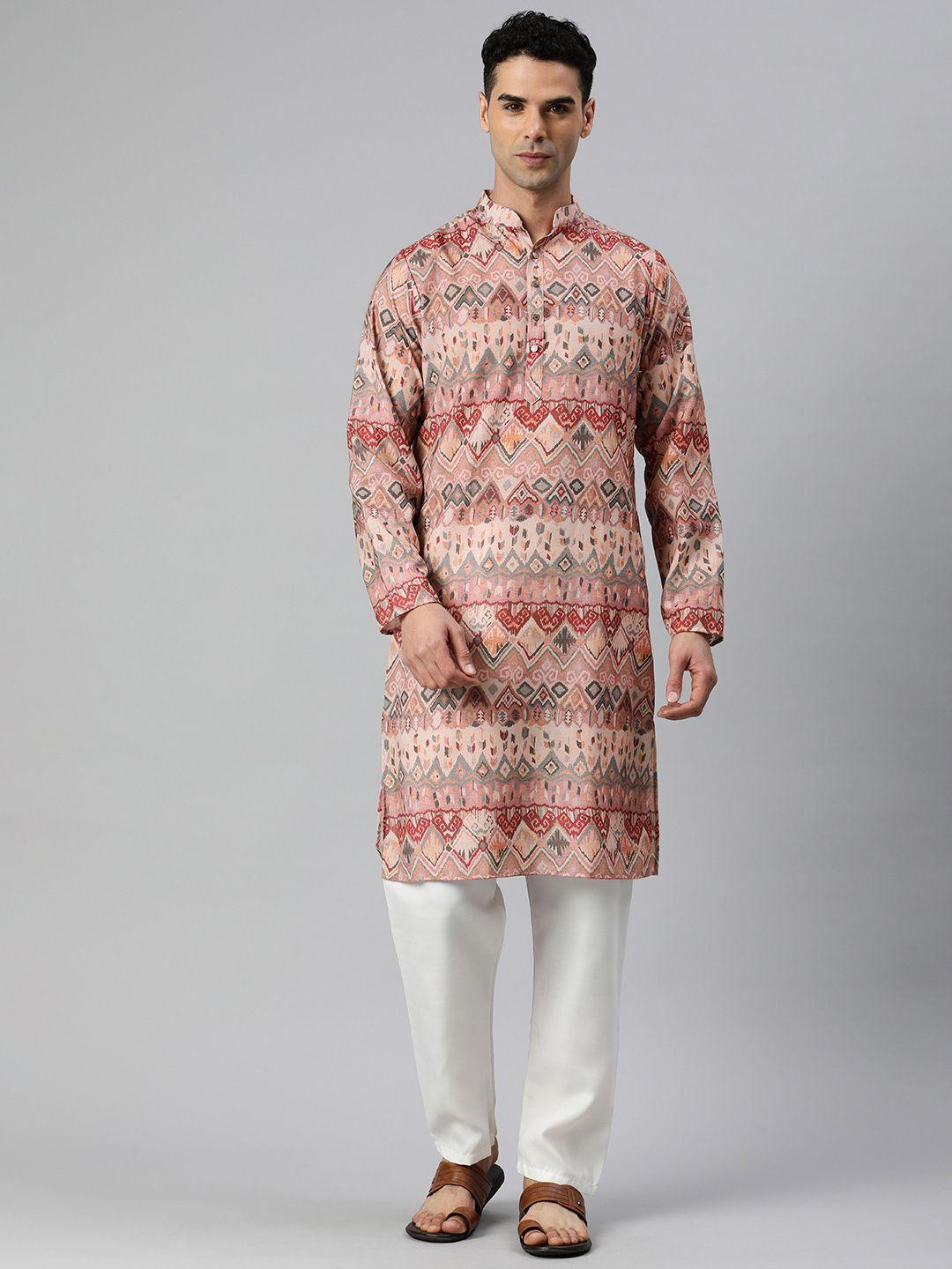 majestic man men printed mandarin collar kurta