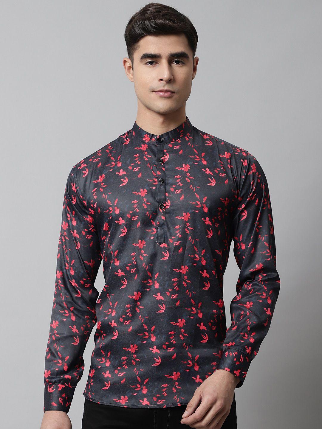 majestic man men red floral printed chikankari kurta