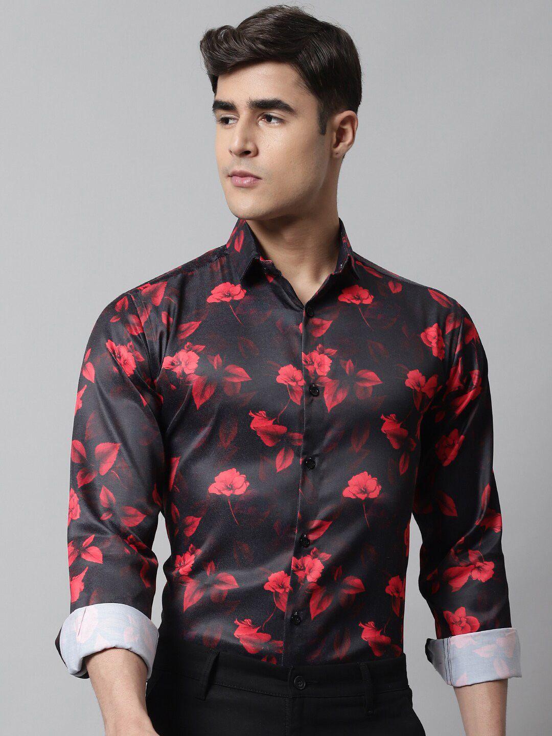 majestic man men red premium slim fit floral opaque printed casual shirt