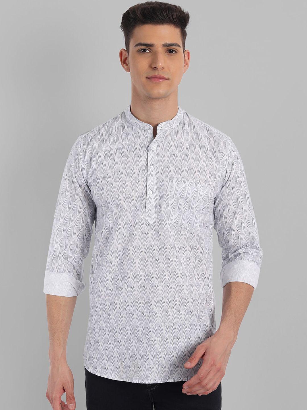 majestic man men white geometric thread work kurta