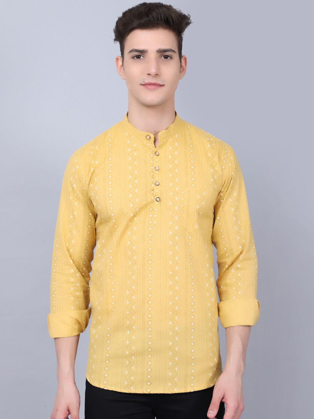 majestic man men yellow geometric embroidered thread work kurta