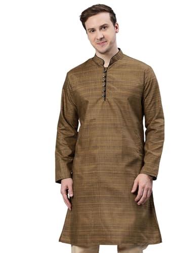 majestic man regular cotton blend woven design fancy long kurta (large, brown)