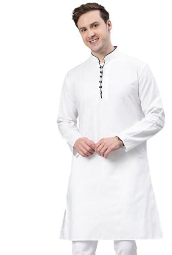 majestic man regular cotton blend woven design fancy long kurta (medium, milky white)