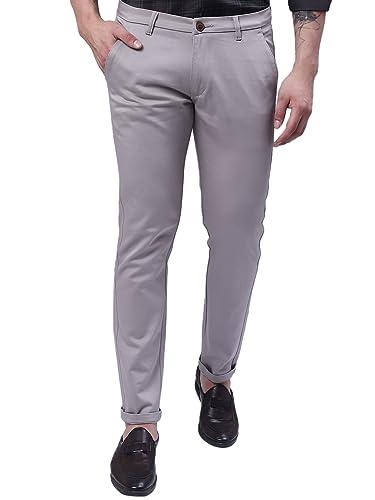 majestic man slim fit cotton blend casual solid trousers for men (30, ash grey)