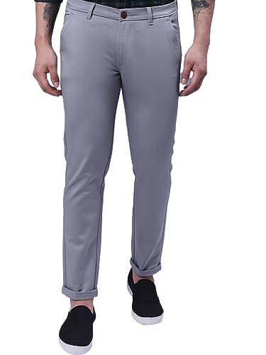 majestic man slim fit cotton blend casual solid trousers for men (32, ash blue)