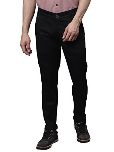 majestic man slim fit cotton blend casual trousers for men (32, black)