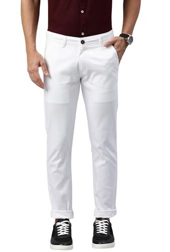 majestic man slim fit cotton blend casual trousers for men (34, milky white)