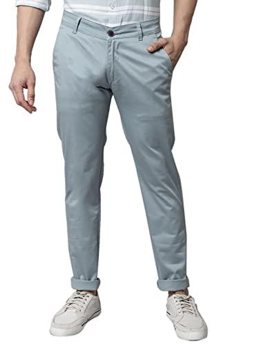 majestic man slim fit cotton blend casual trousers for men (34, sea blue)