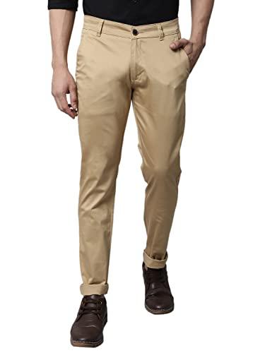 majestic man slim fit cotton blend casual trousers for men (beige, 34)