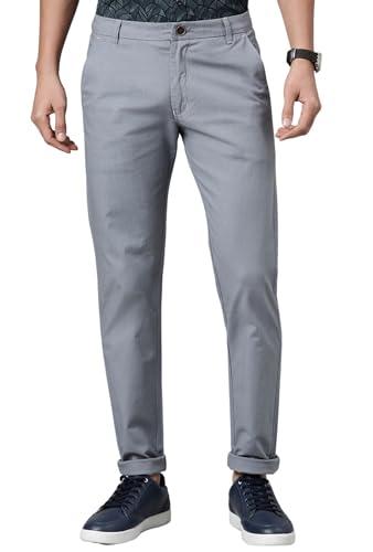 majestic man slim fit cotton blend lycra casual solid chinos trouser (28, grey)