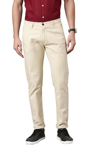 majestic man slim fit cotton blend lycra casual solid chinos trouser (beige, 30)